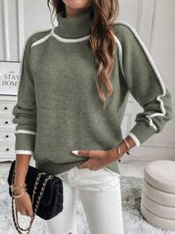 Women's Turtleneck Sweater | Contrast Stripes