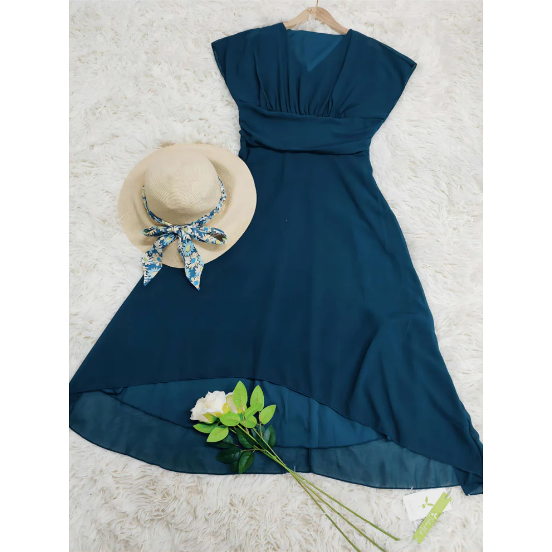 Vestido midi formal de mujer | cuello en v