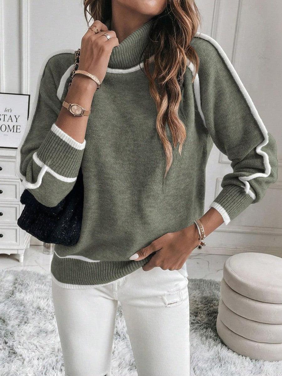 Women's Turtleneck Sweater | Contrast Stripes
