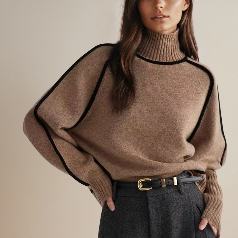 Women's Turtleneck Sweater | Contrast Detail