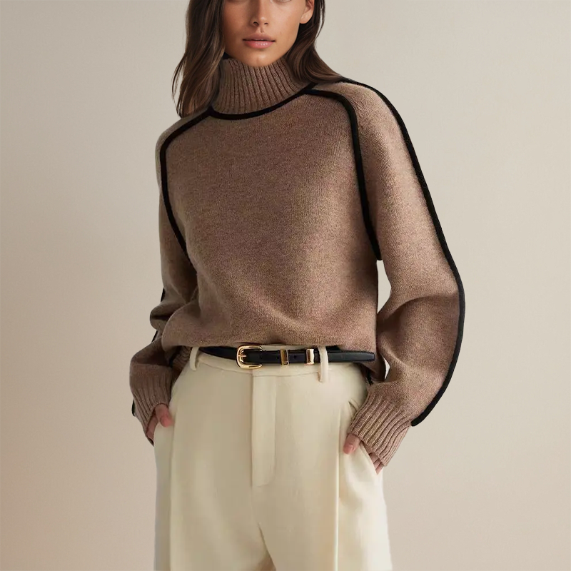 Women's Turtleneck Sweater | Contrast Detail