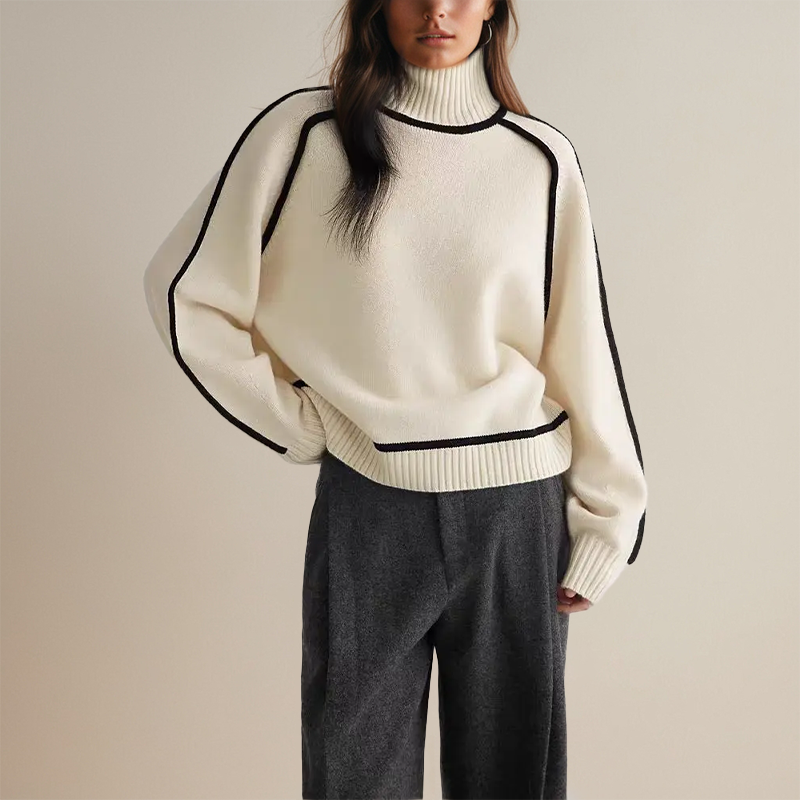 Women's Turtleneck Sweater | Contrast Detail
