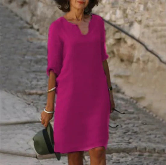 Vestido mini con cuello en v de mujer | manga 3/4