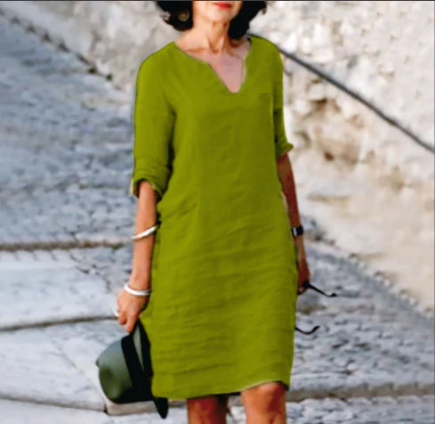 Vestido mini con cuello en v de mujer | manga 3/4