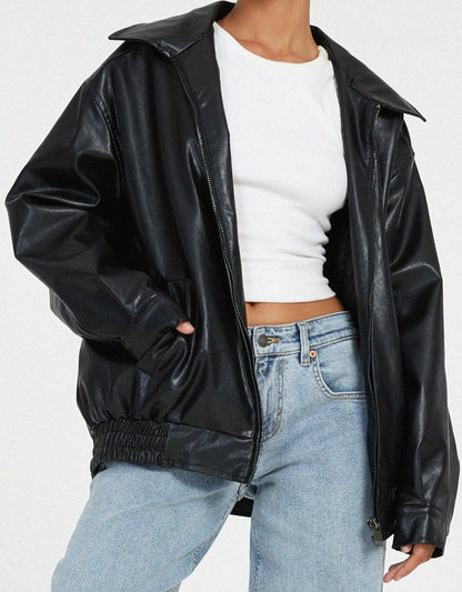Chaqueta con cremallera oversize para mujer | Cuello ancho