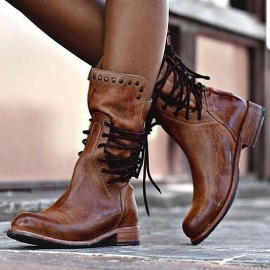 Botas de Mujer con Cordones | Media Pantorrilla