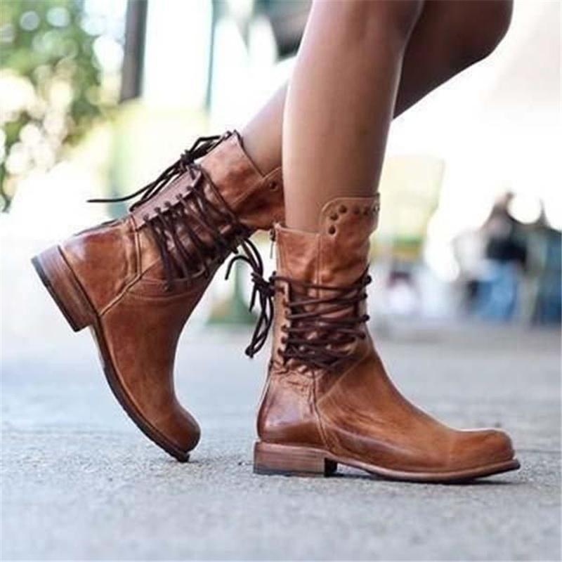 Botas de Mujer con Cordones | Media Pantorrilla