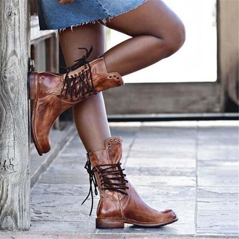 Botas de Mujer con Cordones | Media Pantorrilla