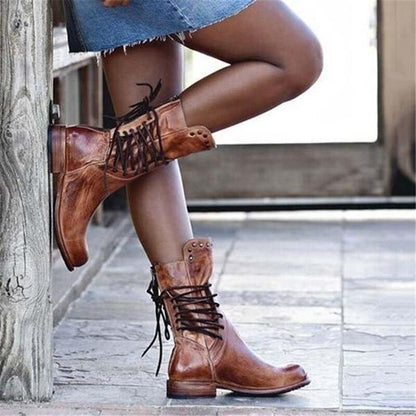 Botas de Mujer con Cordones | Media Pantorrilla