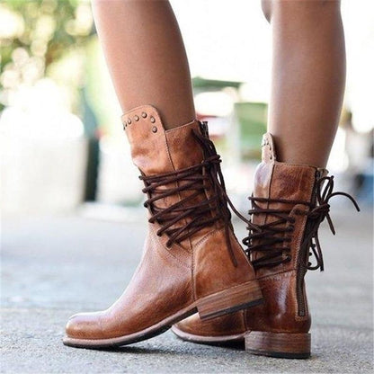 Botas de Mujer con Cordones | Media Pantorrilla