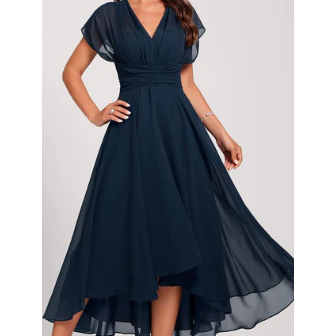 Vestido midi formal de mujer | cuello en v