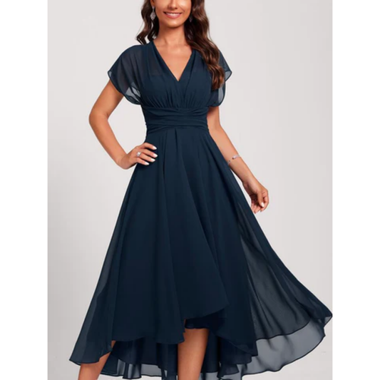Vestido midi formal de mujer | cuello en v