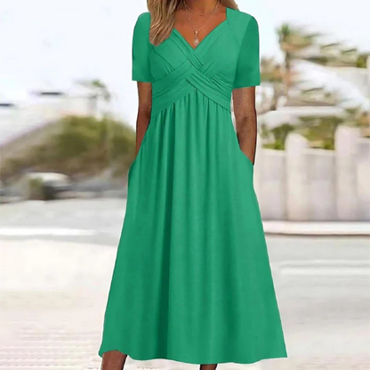 Vestido midi de línea a de mujer | cuello en v