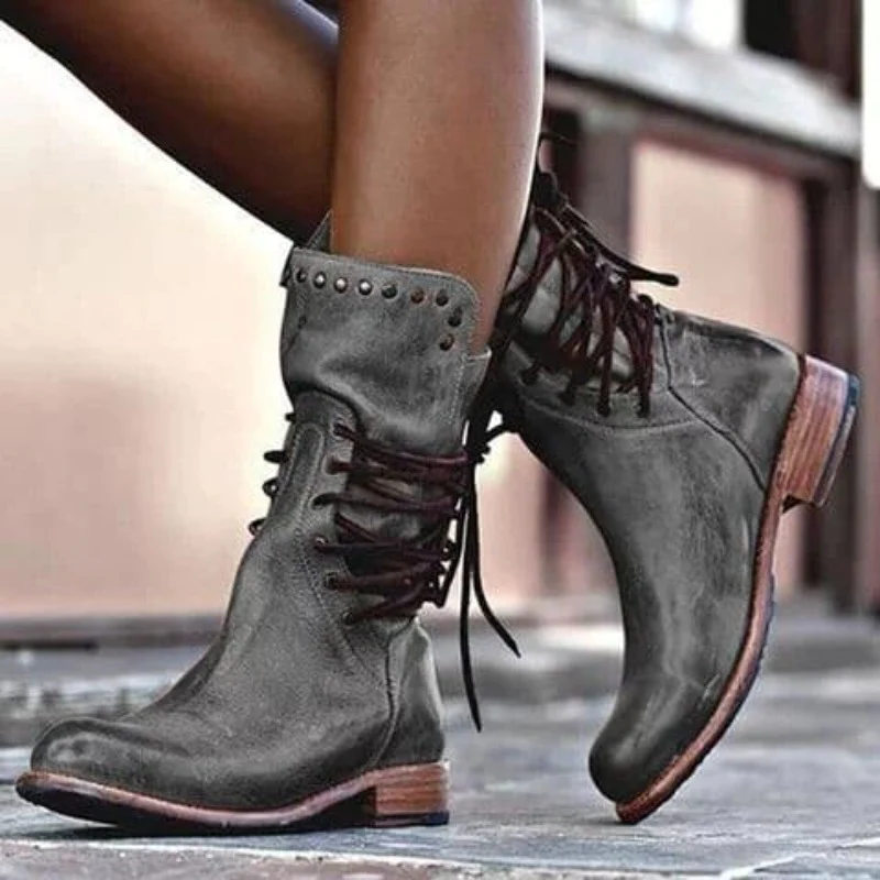 Botas de Mujer con Cordones | Media Pantorrilla