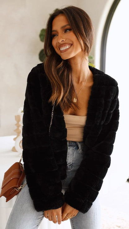 Chaqueta corta de pelo sintético para mujer | Frente abierto