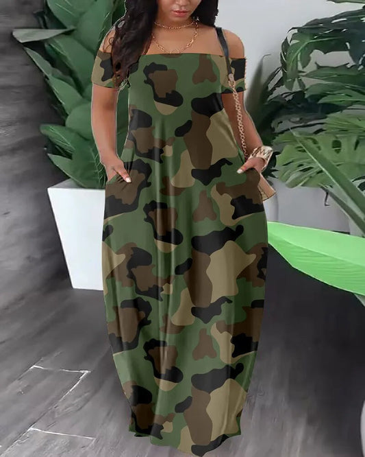 Vestido maxi de talla grande de mujer | estampado