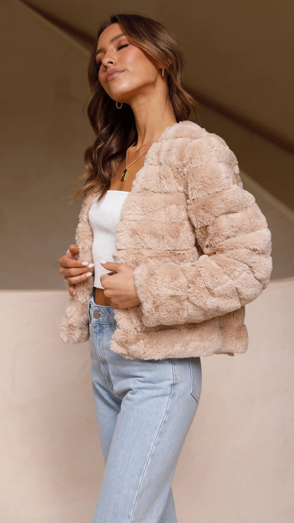 Chaqueta corta de pelo sintético para mujer | Frente abierto