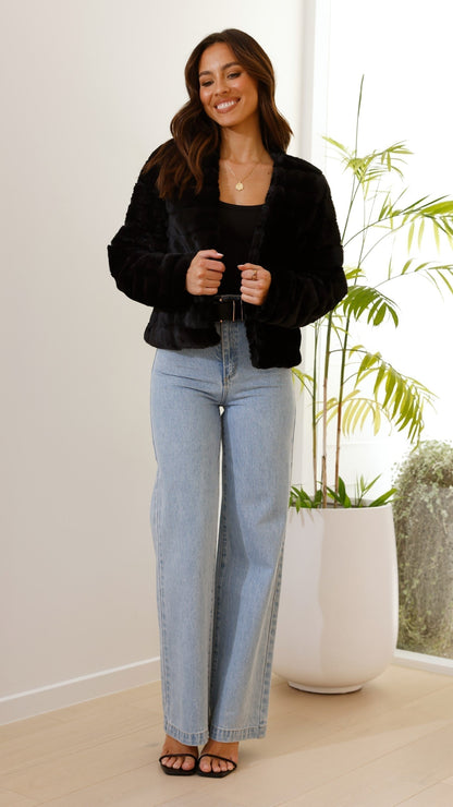 Chaqueta corta de pelo sintético para mujer | Frente abierto