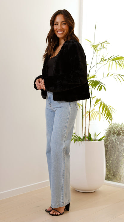 Chaqueta corta de pelo sintético para mujer | Frente abierto