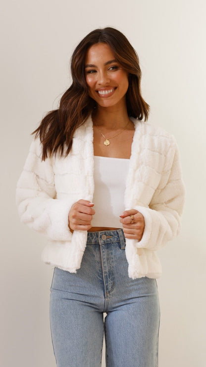 Chaqueta corta de pelo sintético para mujer | Frente abierto
