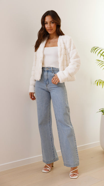 Chaqueta corta de pelo sintético para mujer | Frente abierto