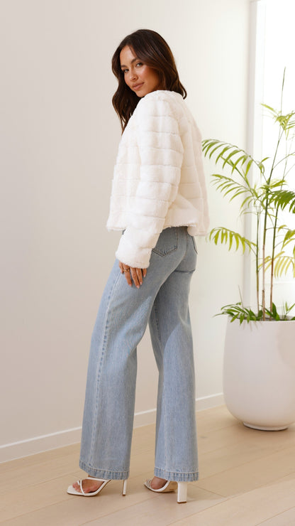 Chaqueta corta de pelo sintético para mujer | Frente abierto