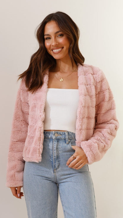 Chaqueta corta de pelo sintético para mujer | Frente abierto