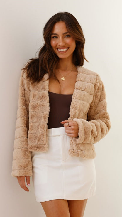 Chaqueta corta de pelo sintético para mujer | Frente abierto