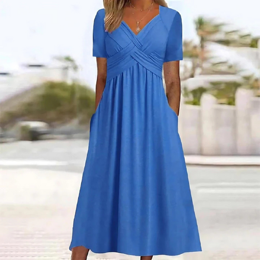 Vestido midi de línea a de mujer | cuello en v