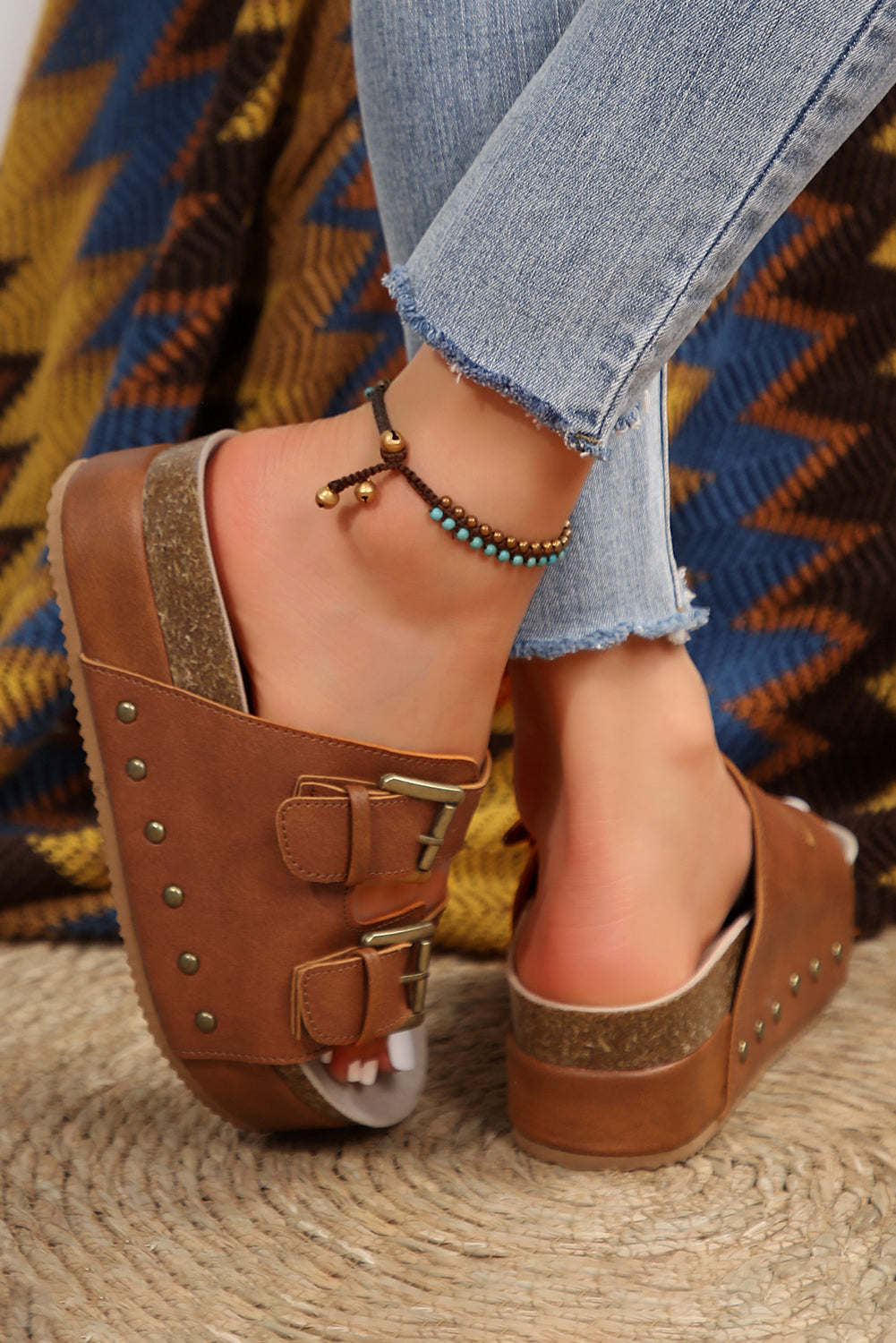 Sandalias plataforma con hebilla doble cómodas mujer