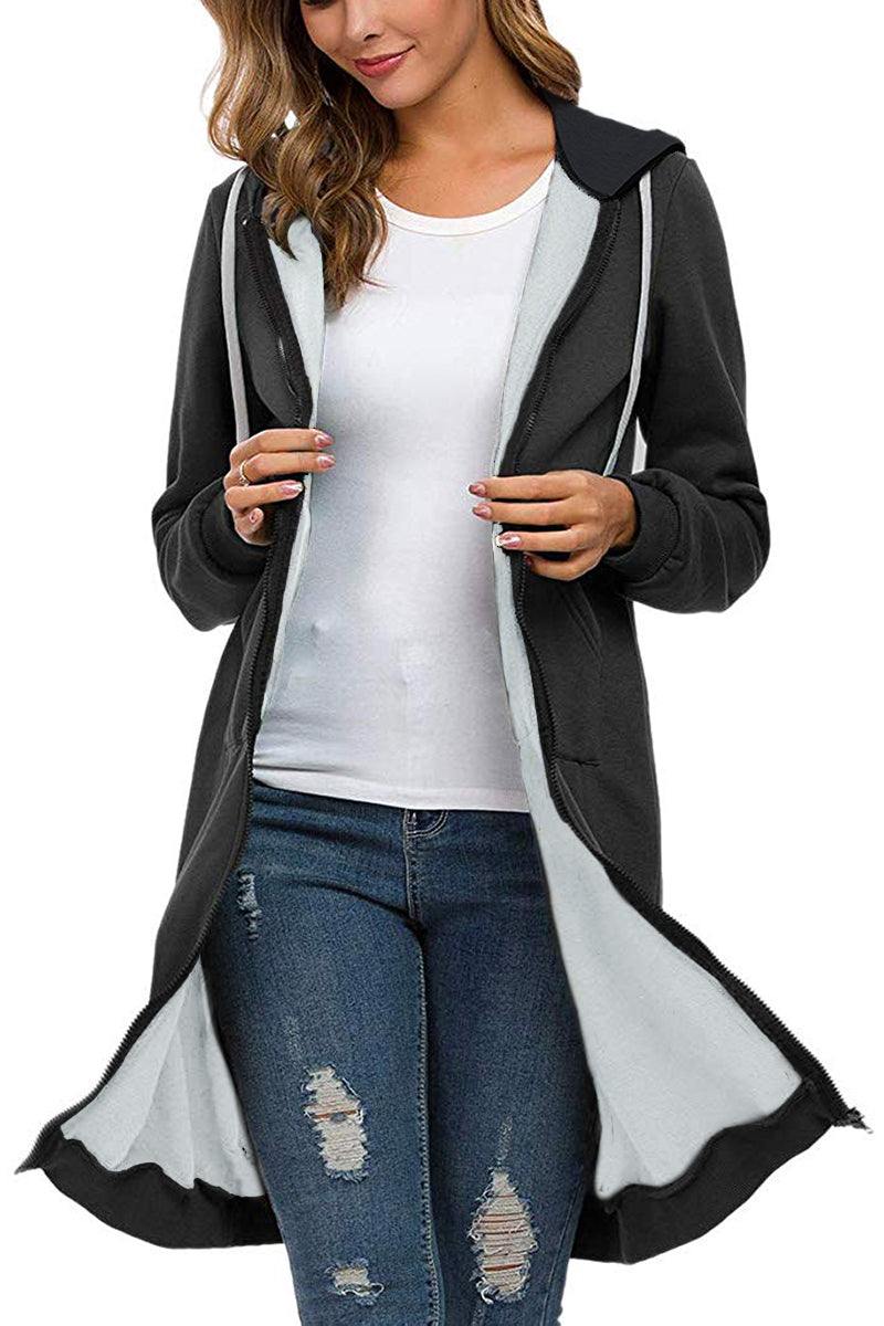Sudadera con Capucha Larga de Mujer | Cremallera Frontal