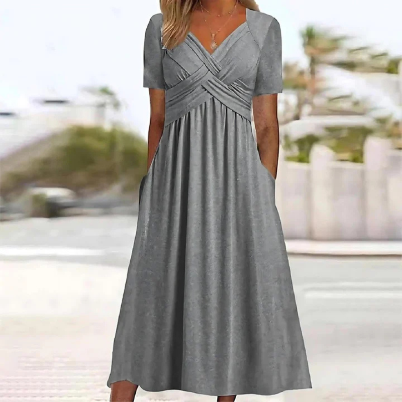 Vestido midi de línea a de mujer | cuello en v