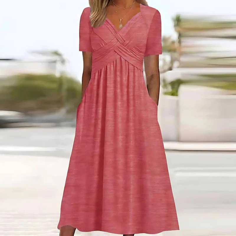 Vestido midi de línea a de mujer | cuello en v