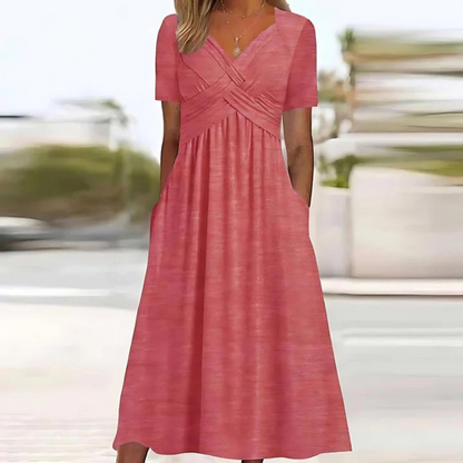 Vestido midi de línea a de mujer | cuello en v
