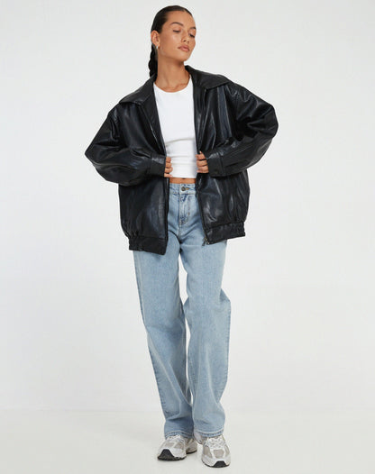 Chaqueta con cremallera oversize para mujer | Cuello ancho