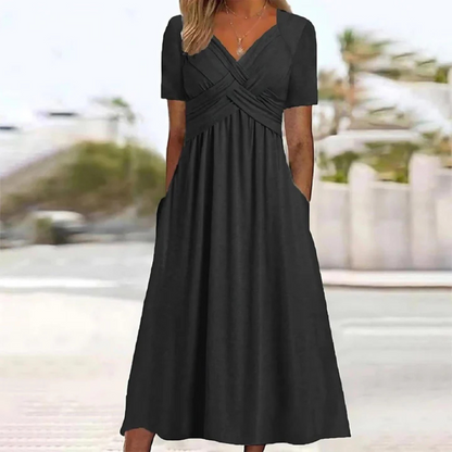 Vestido midi de línea a de mujer | cuello en v