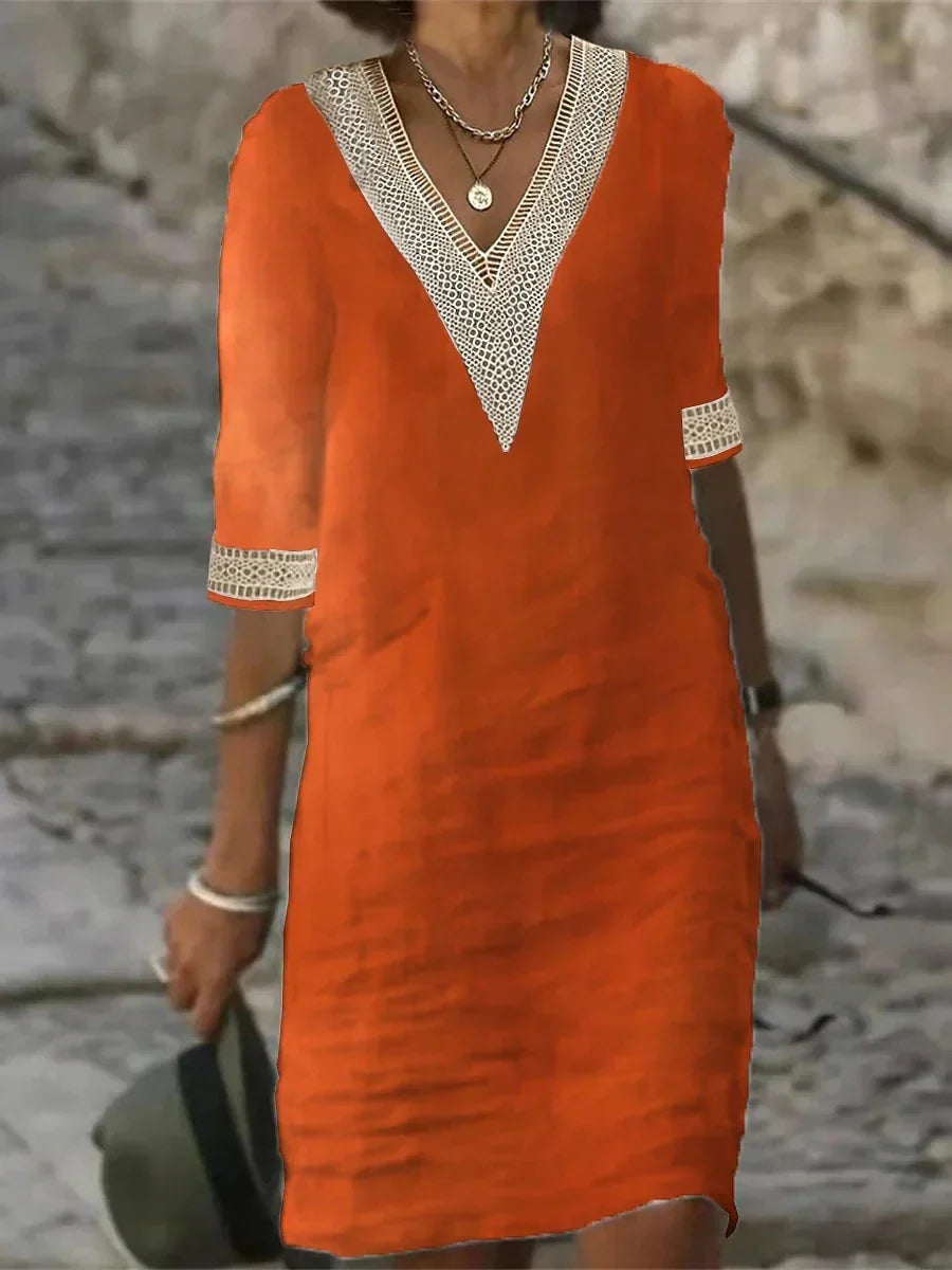 Elena | Elegante vestido midi - Carmen Modas Naranja / S