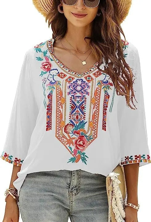 Elsa | Embroidered Mexican Slim Fit Blouse