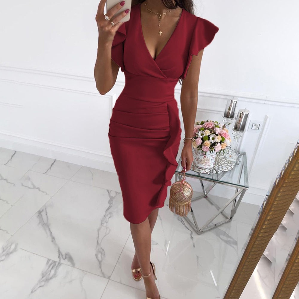 Vestido mini con volantes de mujer | manga corta