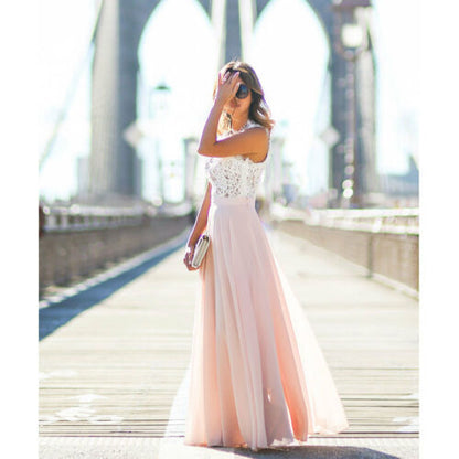 Vestido maxi sin tirantes de encaje de mujer | rosa