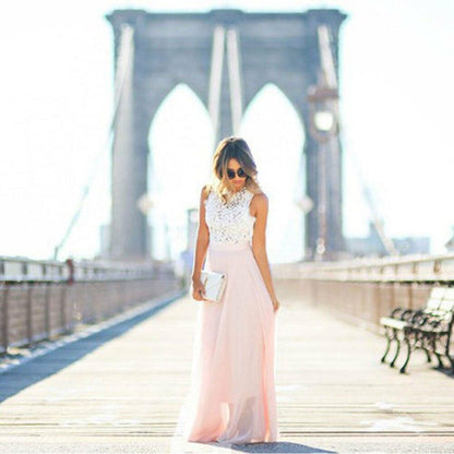 Vestido maxi sin tirantes de encaje de mujer | rosa