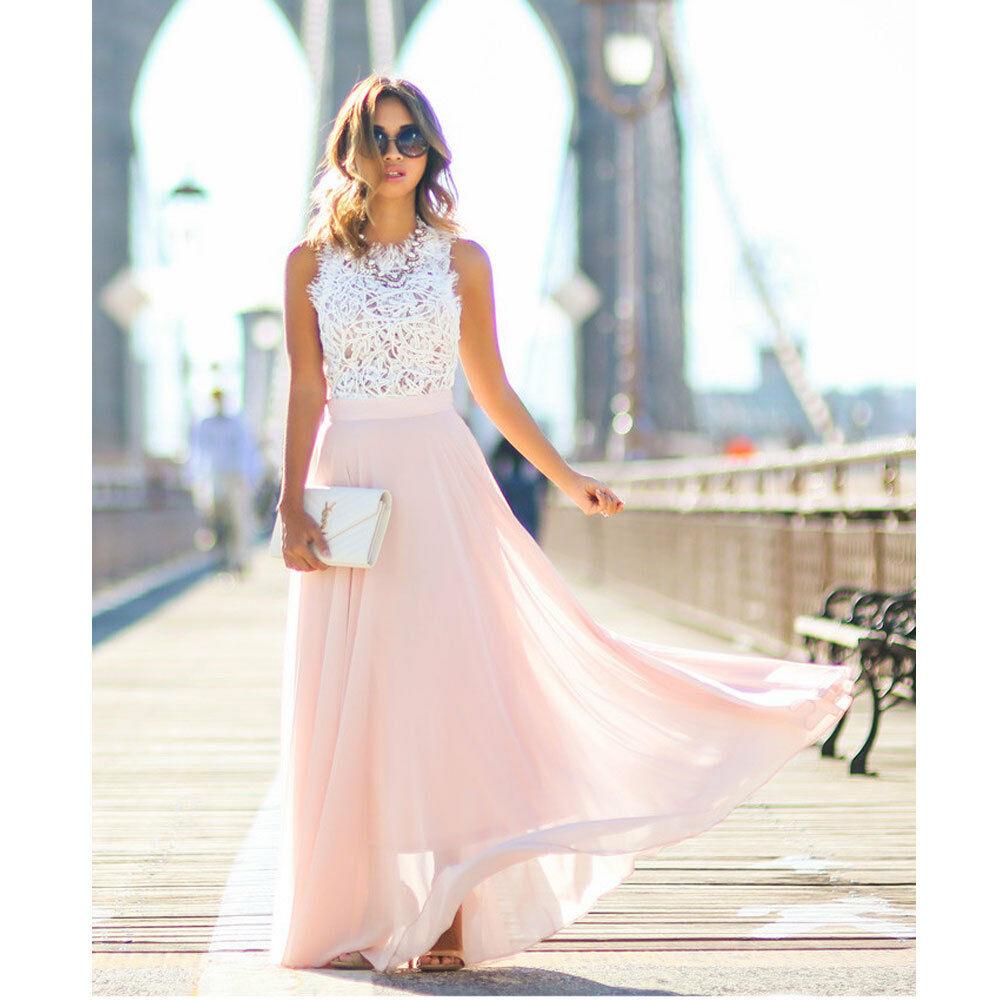 Vestido maxi sin tirantes de encaje de mujer | rosa
