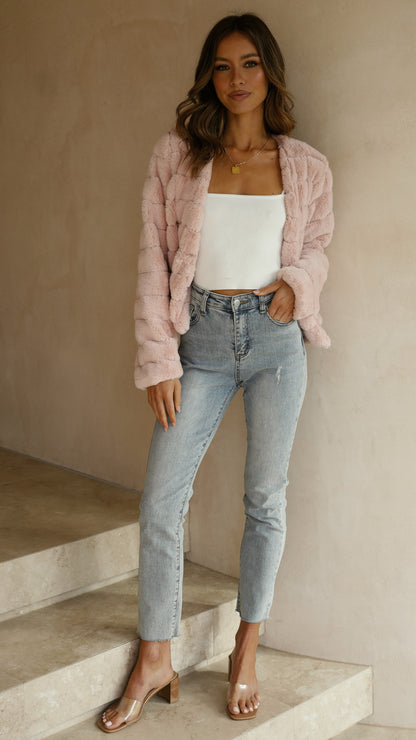 Chaqueta corta de pelo sintético para mujer | Frente abierto