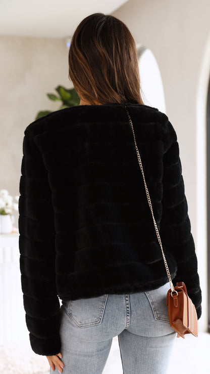 Chaqueta corta de pelo sintético para mujer | Frente abierto