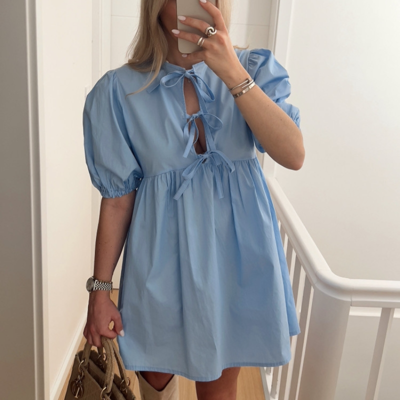 Solid Lace-Up Shirt Dress