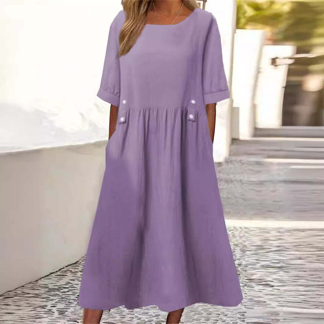 Vestido midi de verano de mujer | con bolsillos
