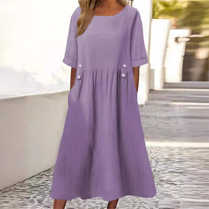 Vestido midi de verano de mujer | con bolsillos
