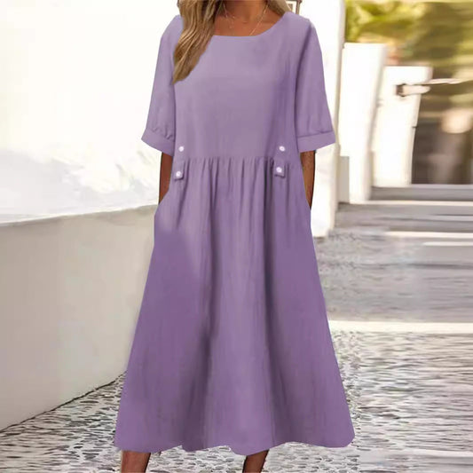 Vestido midi de verano de mujer | con bolsillos