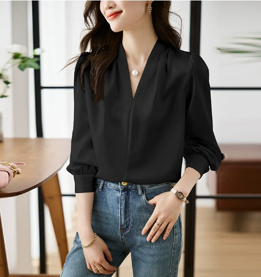 Blusa de Mujer con Mangas Abullonadas | Cuello en V