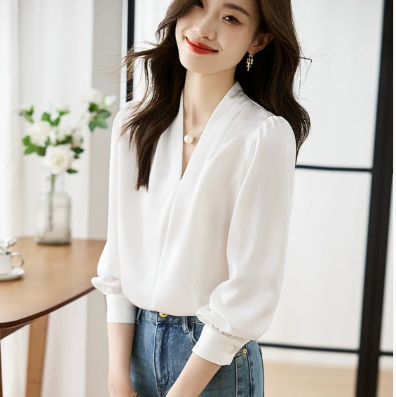 Blusa de Mujer con Mangas Abullonadas | Cuello en V